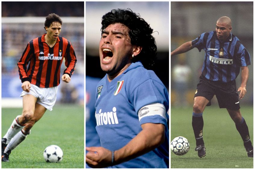 De la stânga la dreapta, Marco Van Basten, Diego Maradona și Ronaldo Nazario