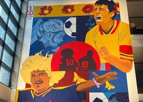 Muralul de 90 m2 cu Gheorghe Hagi și un mare rival, după ideea Ambasadei Columbiei, a fost inaugurat la Arena Națională