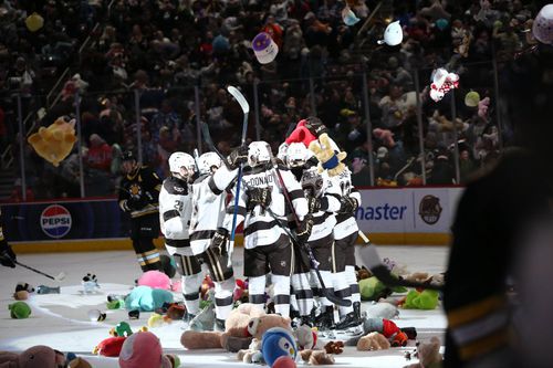 Jucătorii lui Hershey Bears, printre plușuri/Foto: X (Hershey Bears)