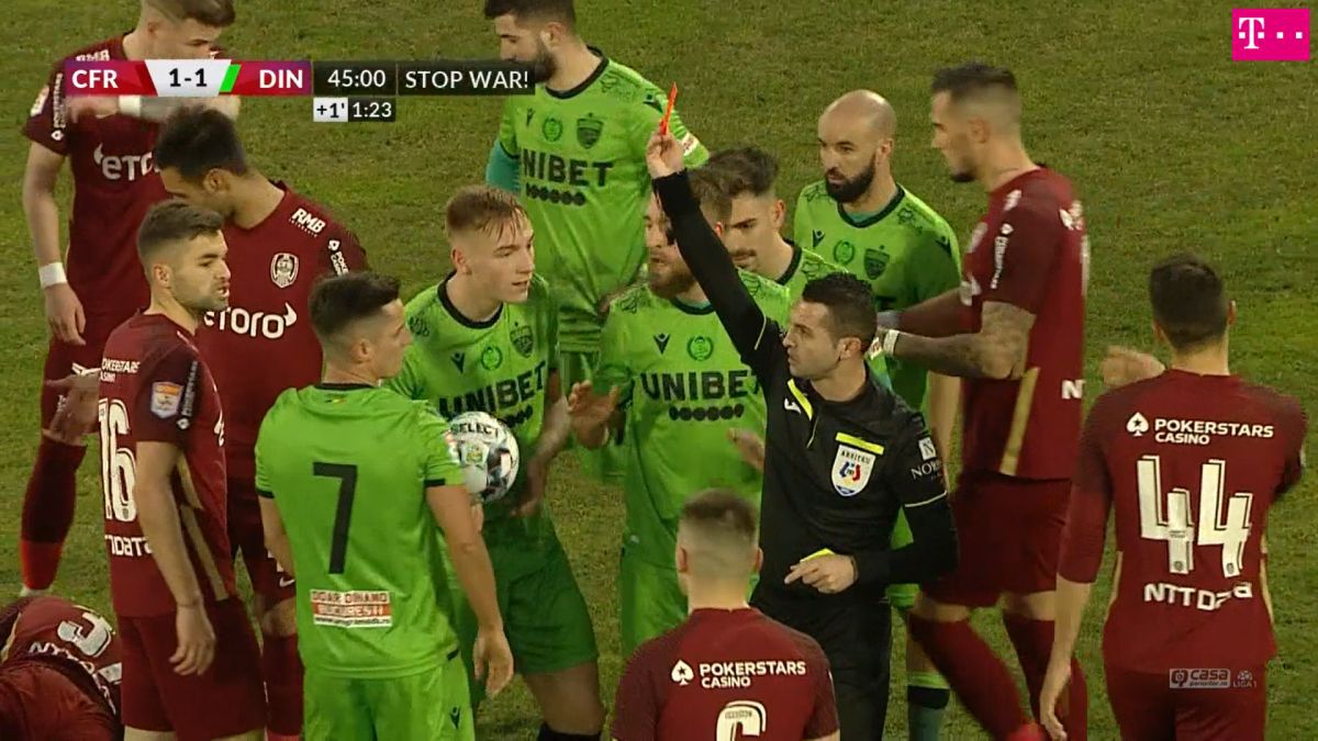 Steliano Filip, eliminat în 5 minute, în CFR Cluj - Dinamo 4-1 » A urmat dezastrul pentru „câini”