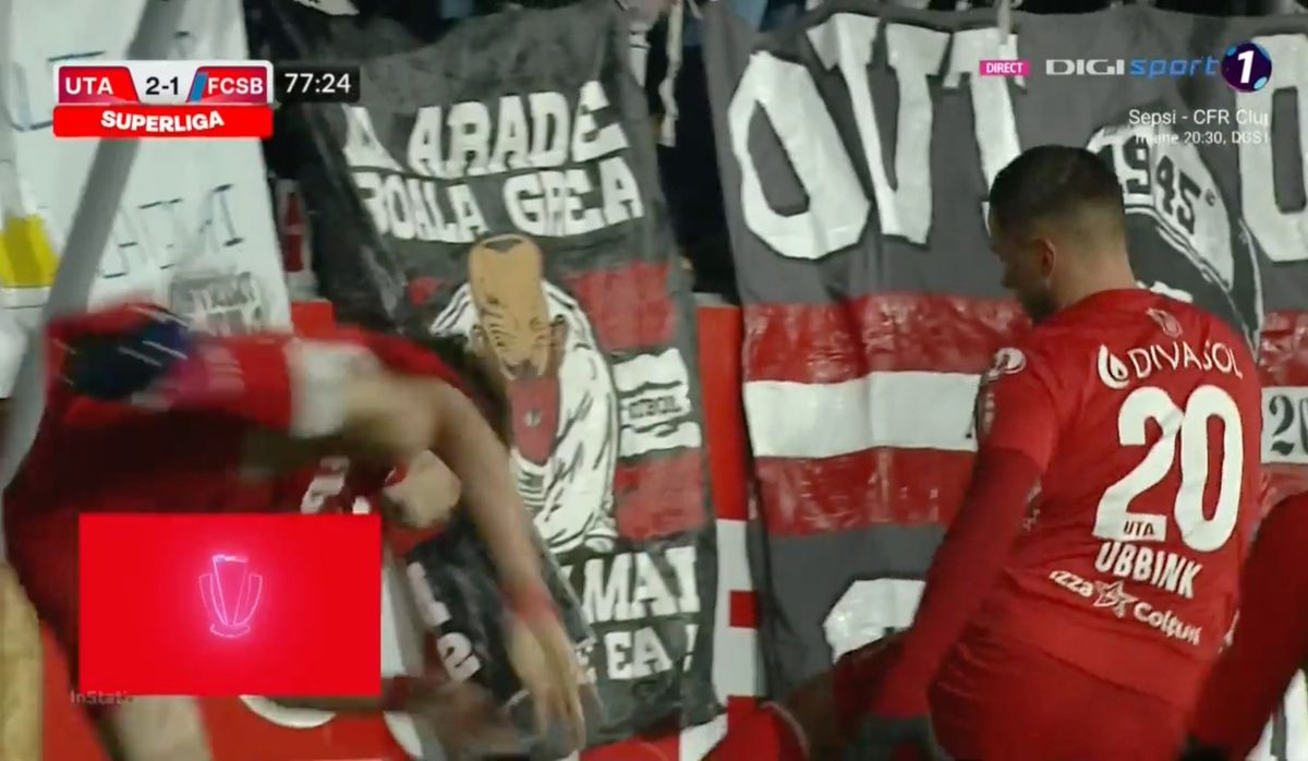 Rareș Pop în UTA - FCSB 3-1, captură TV Digisport
