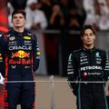 Max Verstappen și George Russell pe podium la Abu Dhabi 2023 Foto: Imago