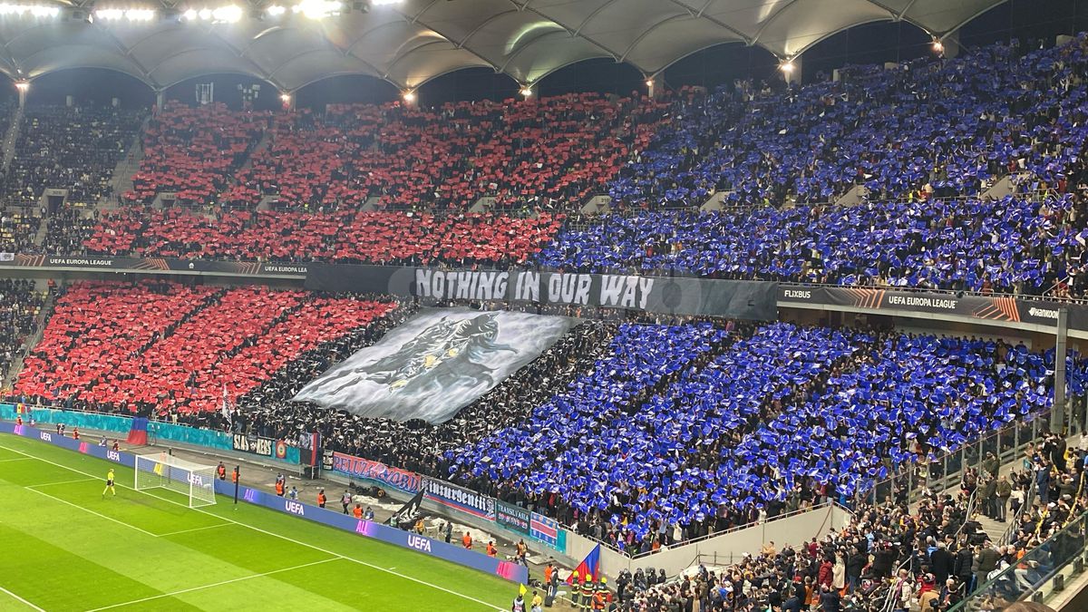 Din Stăpânul Inelelor, 300 sau Biblie? FCSB, scenografie înfricoșătoare la meciul cu Lyon: ce a apărut în Peluza Nord