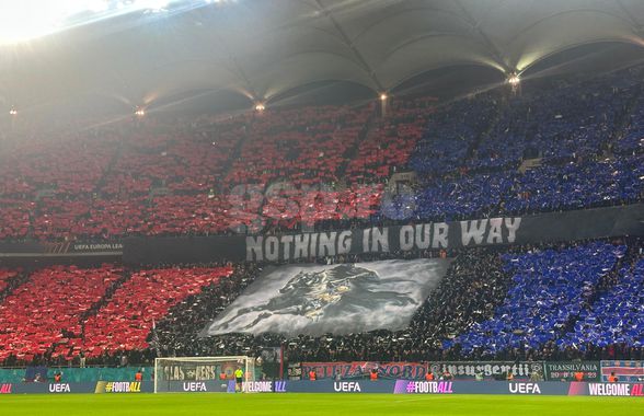 Din Stăpânul Inelelor, 300 sau Biblie? FCSB, scenografie înfricoșătoare la meciul cu Lyon: ce a apărut în Peluza Nord