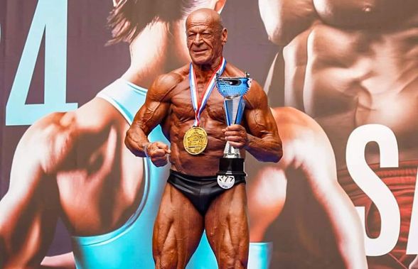 Românii campioni ai Europei la culturism și fitness au fost primiți în Salonul Oficial de la Otopeni » Veteranul lotului, Vasile Șerban, a explicat cum se motivează la 74 de ani