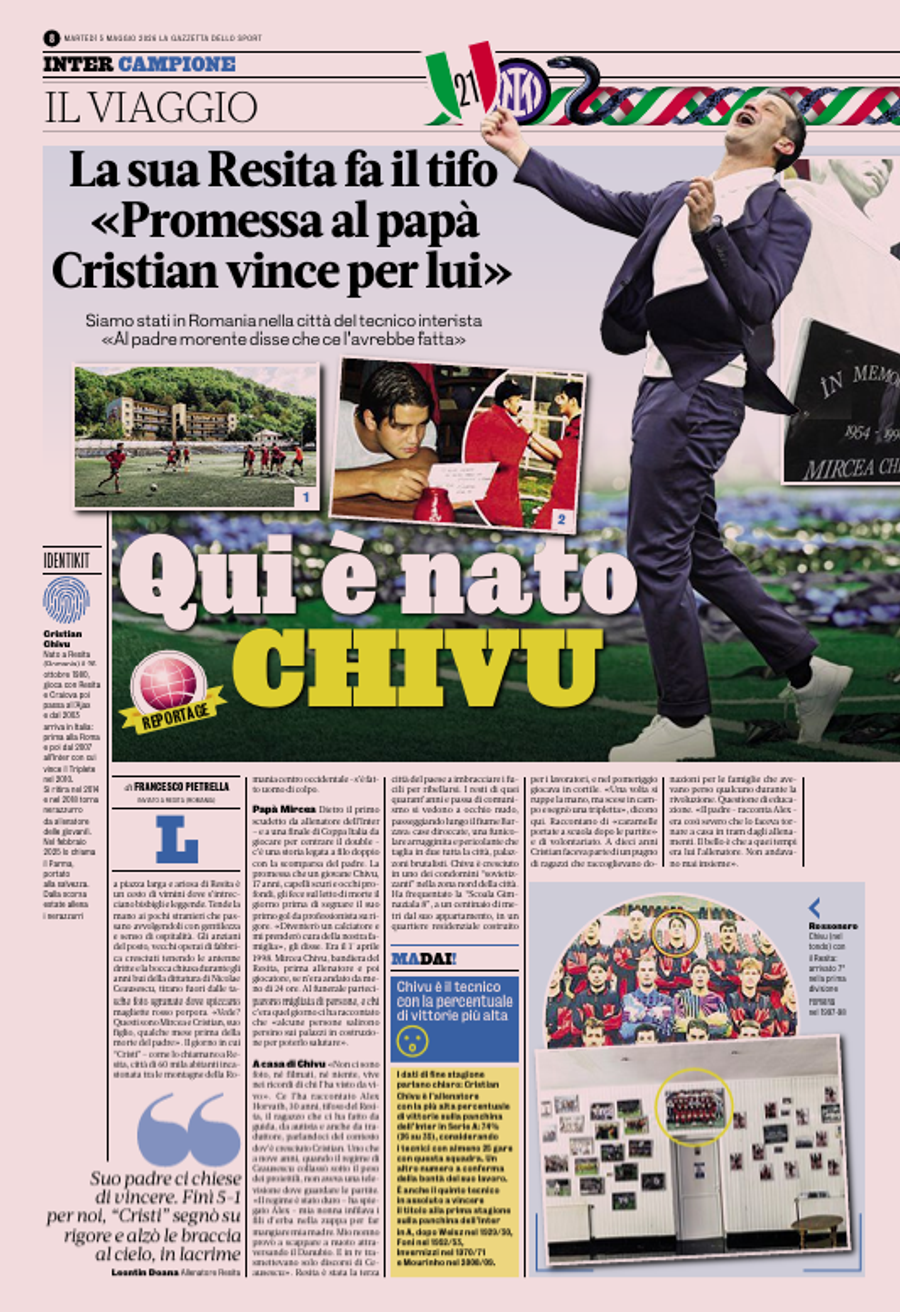 „Acasă la Cristi Chivu” » Italienii au ajuns la Reșița, în orașul campionului! Detaliul care i-a surprins: „Se întoarce pe furiș la mormânt”