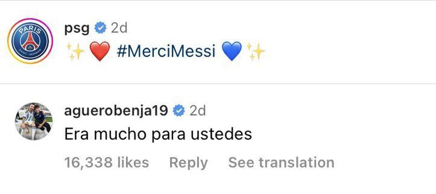 Benjamin Aguero a cucerit internetul cu mesajul postat la anunțul despărțirii dintre PSG și Lionel Messi