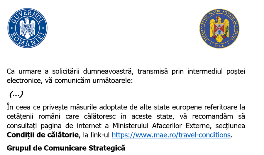 O parte din răspunsul primit de la Ministerul Afacerilor Interne