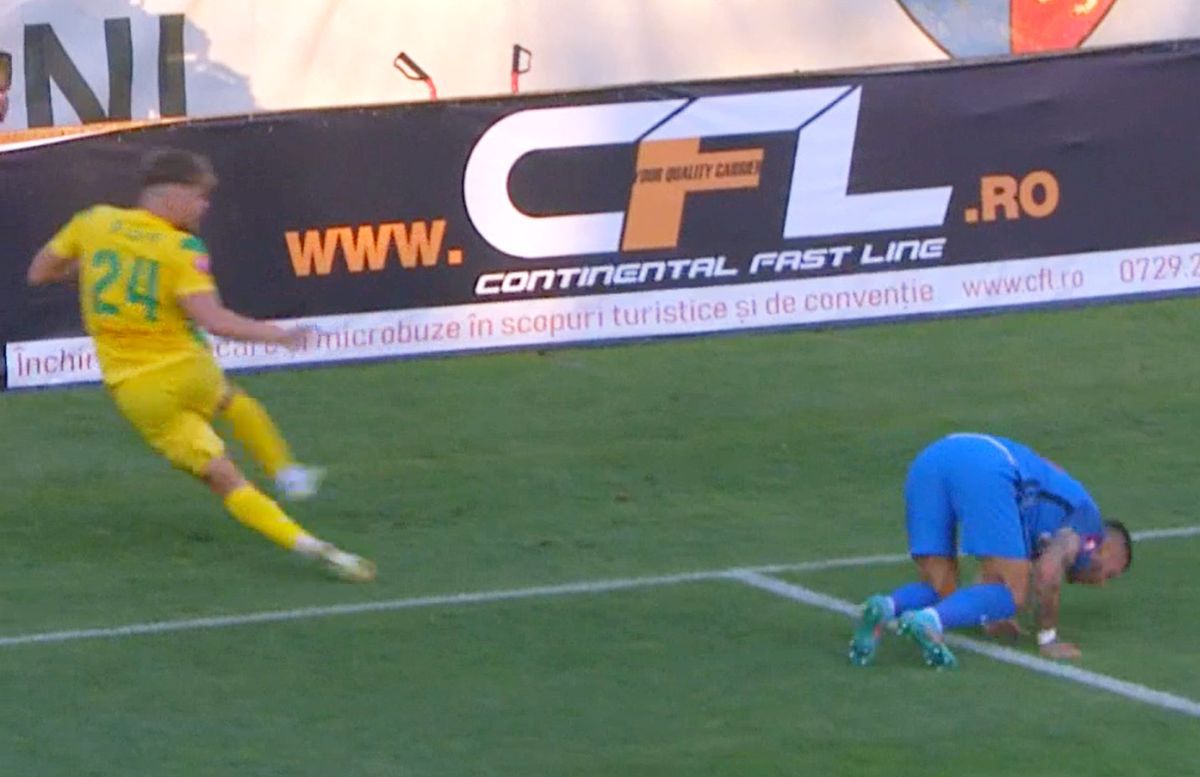 Ovidiu Popescu, accidentare în CS Mioveni - FCSB / FOTO: Capturi @Orange Sport