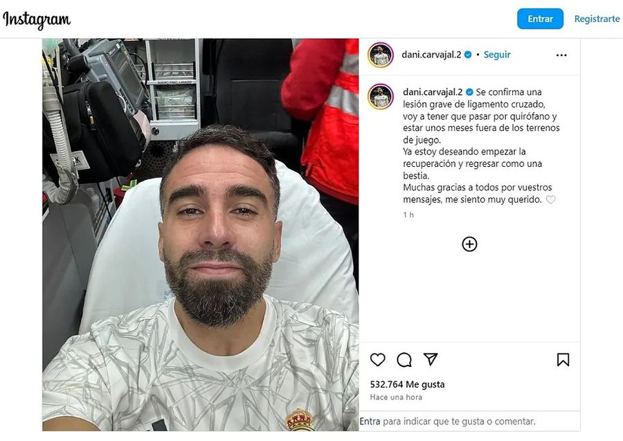 Diagnostic crunt pentru vedeta lui Real Madrid. Cât stă Dani Carvajal după accidentarea suferită