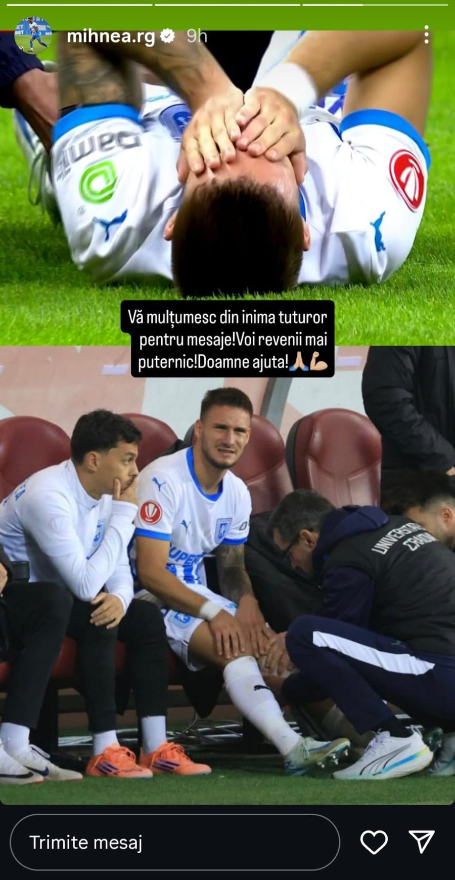 Mesajul postat la miezul nopții de jucătorul Craiovei, după un prim diagnostic dur