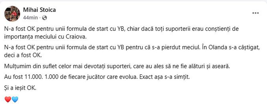 Mihai Stoica, mesaj la câteva ore după victoria obținută de FCSB cu Universitatea Craiova