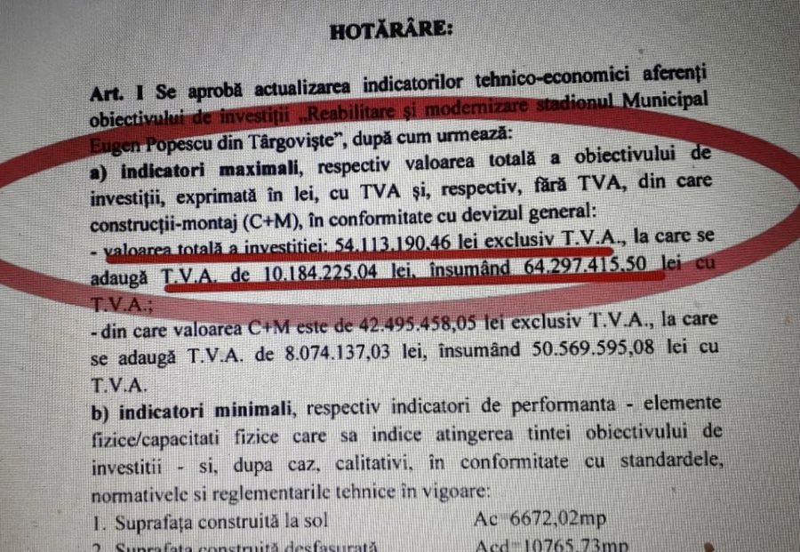 Facsimilele cu primele două costuri anunțate ale investiției 15 milioane € în loc de 6,7 milioane! Singura arenă fără peluze din Superliga a ajuns să coste mai mult decât dublul sumei estimate inițial