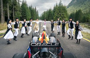 Ce se întâmplă când monopostul F1 al lui Vettel e blocat de o nuntă pe Transalpina? Cadre memorabile filmate pe cea mai înaltă șosea din România