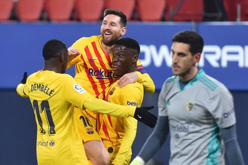 Ilaix Moriba (18 ani) sărbătorind primul gol în tricoul Barcelonei FOTO Gettyimages
