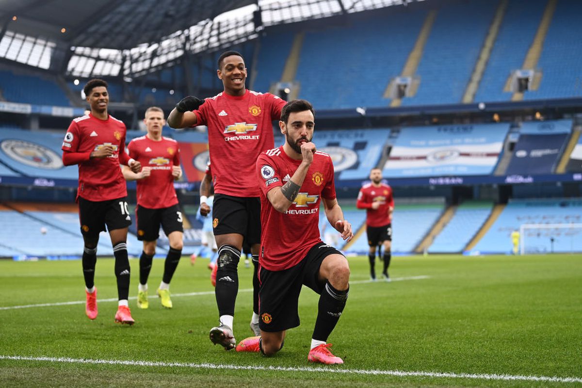FOTO. Manchester e roșu » United întrerupe seria incredibilă de victorii a rivalei și urcă pe doi în Premier League! City, de nerecunoscut