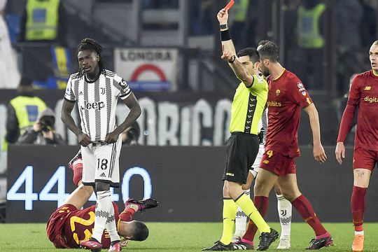 Moise Kean, în AS Roma - Juventus, meci în care a fost eliminat // sursă foto: Imago Images