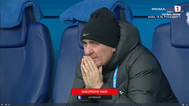 Cum a fost surprins Gică Hagi, cu câteva minute înainte de Farul - Unirea Slobozia, foto: captură Prima Sport