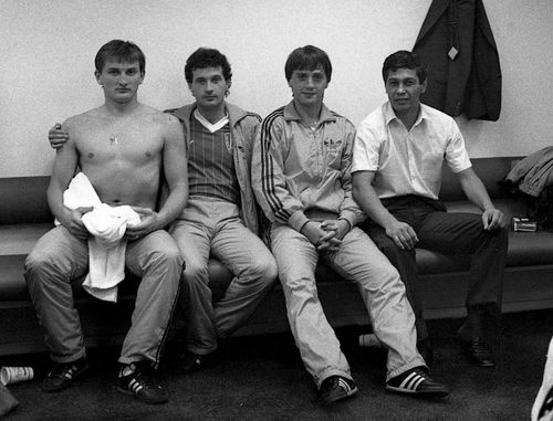 De la stânga la dreapta: Marcel Coraș, Mircea Rednic, Romulus Gabor, Mircea Lucescu