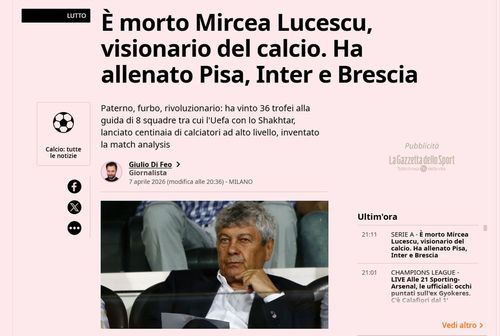 Dispariția lui Mircea Lucescu a devenit rapid subiect principal în marile publicații din Europa și din lume.
