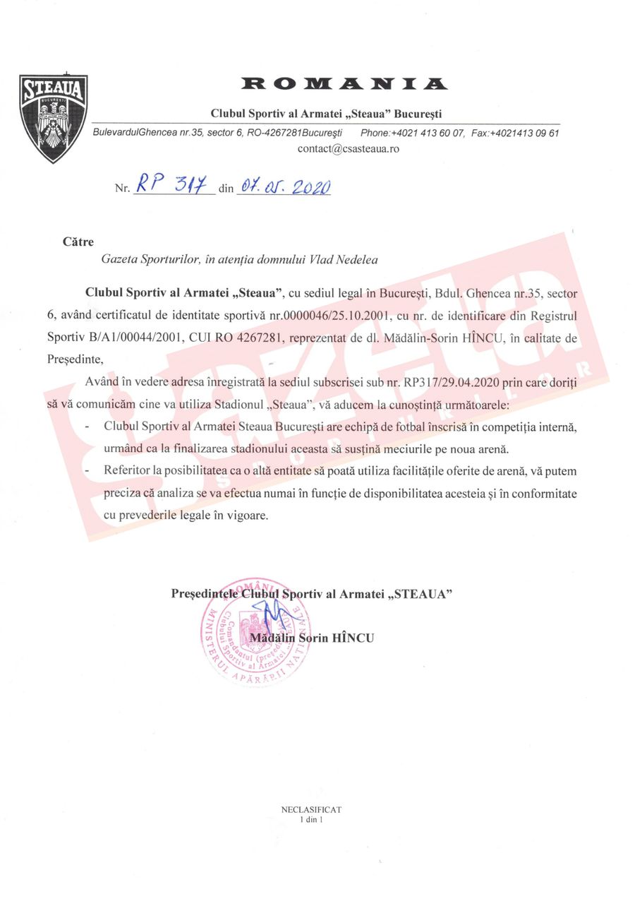 EXCLUSIV CSA Steaua, răspuns oficial pentru Gazetă! FCSB e la cheremul generalilor