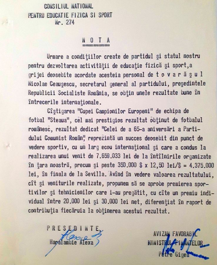 Documentele primite de fotbaliștii Stelei după finala de la Sevilla + discursul rostit de Ceaușescu / Sursă foto: Facebook@ Arhivele Nationale ale Romaniei