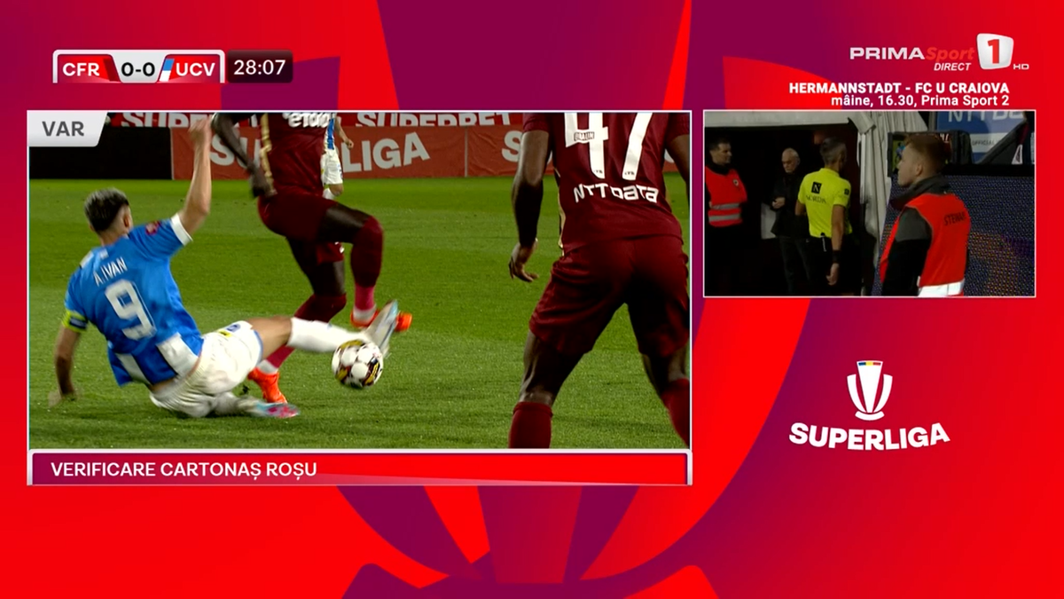 VAR a anulat un ROȘU pentru Ivan » Petrescu a izbucnit: nervi și înjurături în toate direcțiile! Nu va sta pe bancă cu FCSB