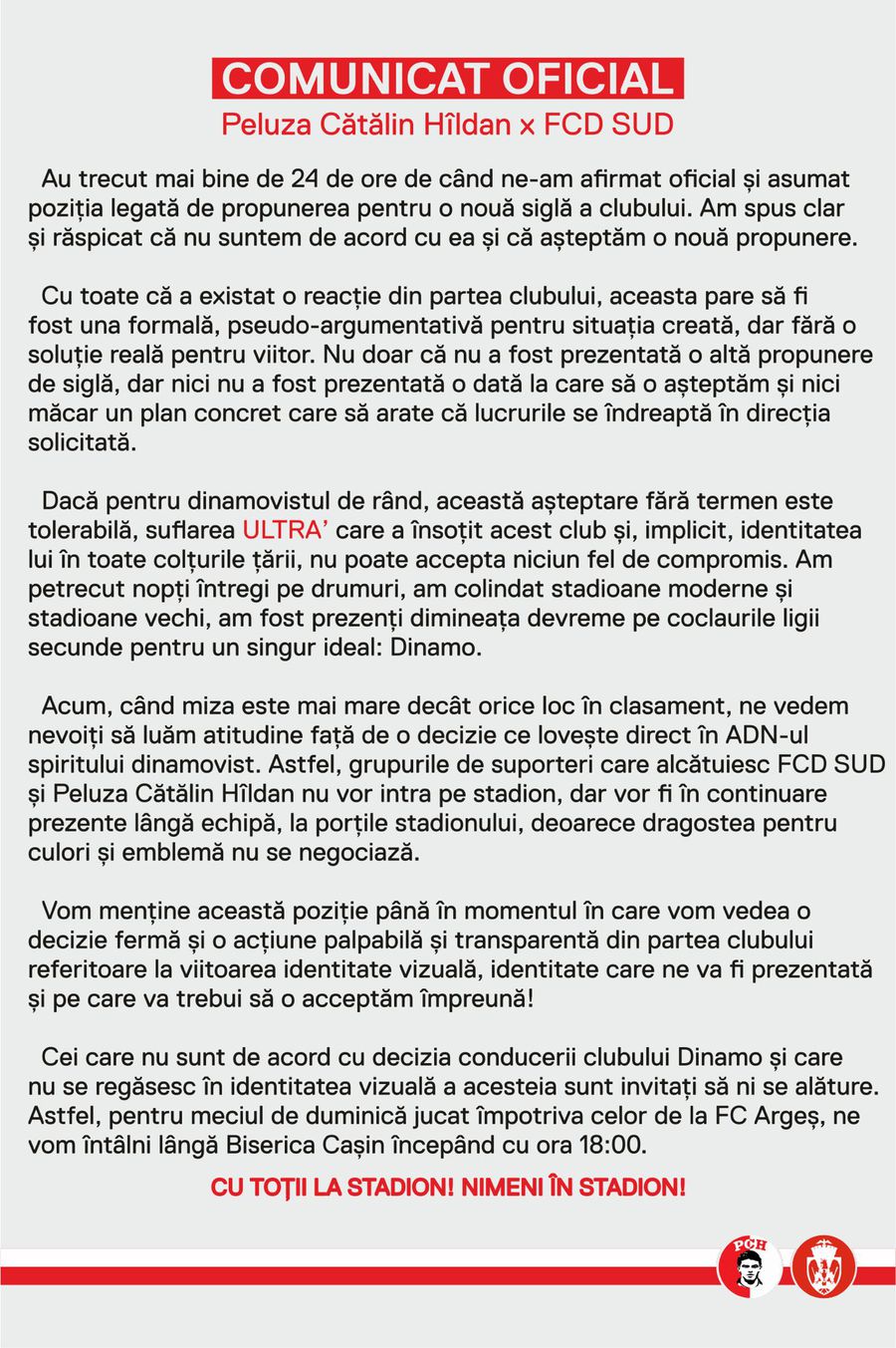 Ultrașii dinamoviști au luat o decizie radicală după scandalul siglei: „Miza este mai mare decât orice loc în clasament!”