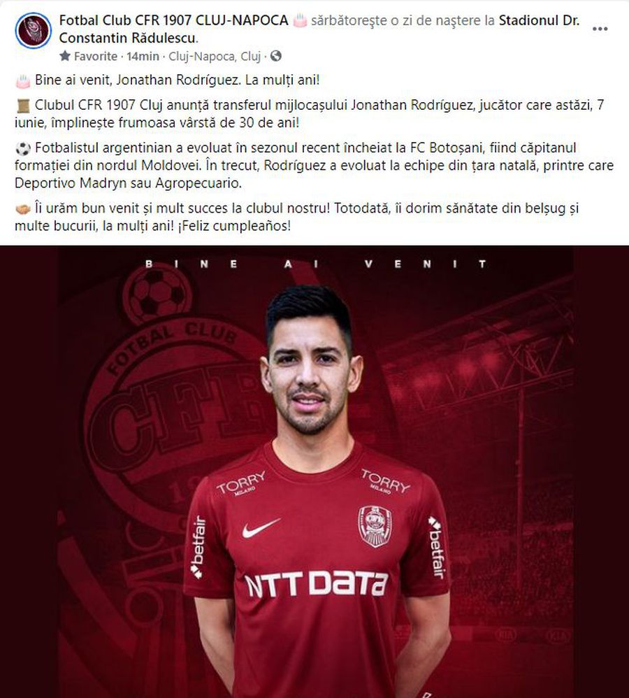 CFR Cluj a anunțat primul transfer pentru sezonul viitor! Fotbalistul, prezentat chiar de ziua de naștere