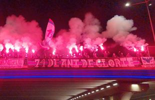 Fanii FCSB au sărbătorit în miez de noapte aniversarea Stelei! Show pirotehnic făcut de suporteri