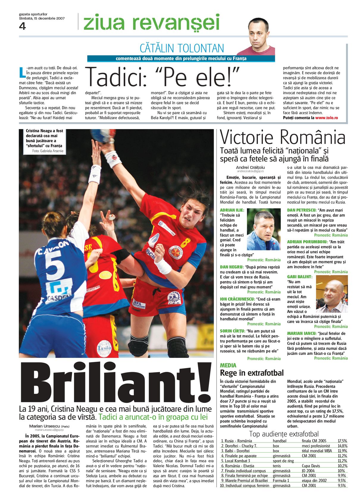 Cristina Neagu, pagini Gazeta Sporturilor