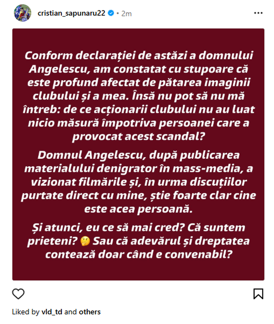 Continuă scandalul de la Rapid! Cristian Săpunaru, nouă replică pentru Victor Angelescu: „Adevărul și dreptatea contează doar când e convenabil”
