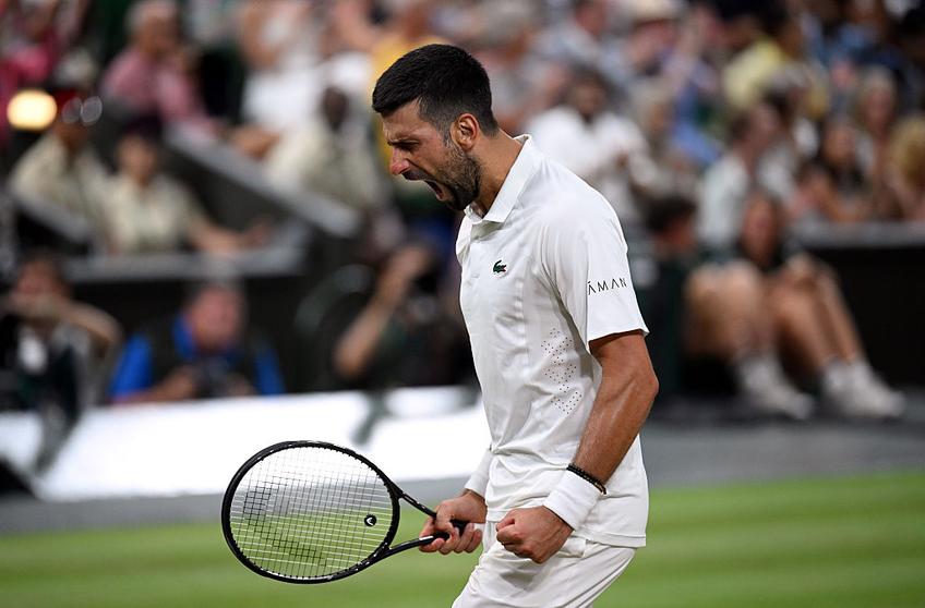 Novak Djokovic (39 de ani, 8 ATP) l-a învins pe Felix Auger-Aliassime (25 de ani, 4 ATP), scor 7-6(10), 3-6, 6-3, 6-7(5), 7-6(4), și s-a calificat în semifinale la Wimbledon / FOTO: GettyImages
