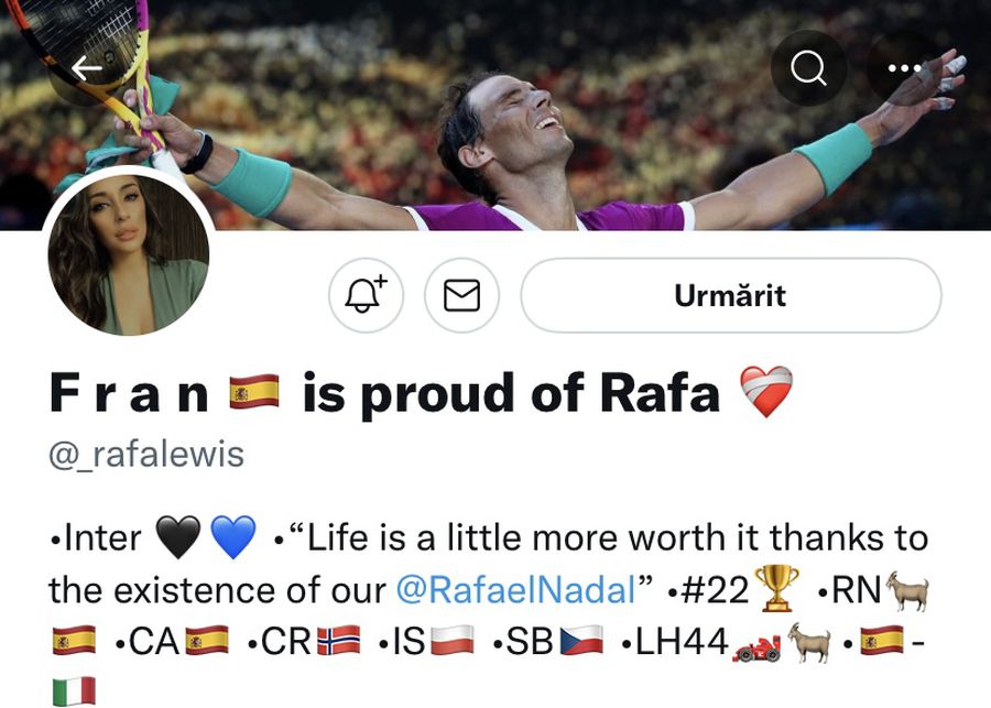 Francesca Sara, cea mai înfocată fană a lui Rafa Nadal din social-media / Sursă foto: twitter.com/_rafalewis Francesca, definiția unei pasiuni » Am găsit-o pe cea mai înfocată fană a lui Nadal din social media: „Cine crede asta despre el nu știe nimic despre tenis!”