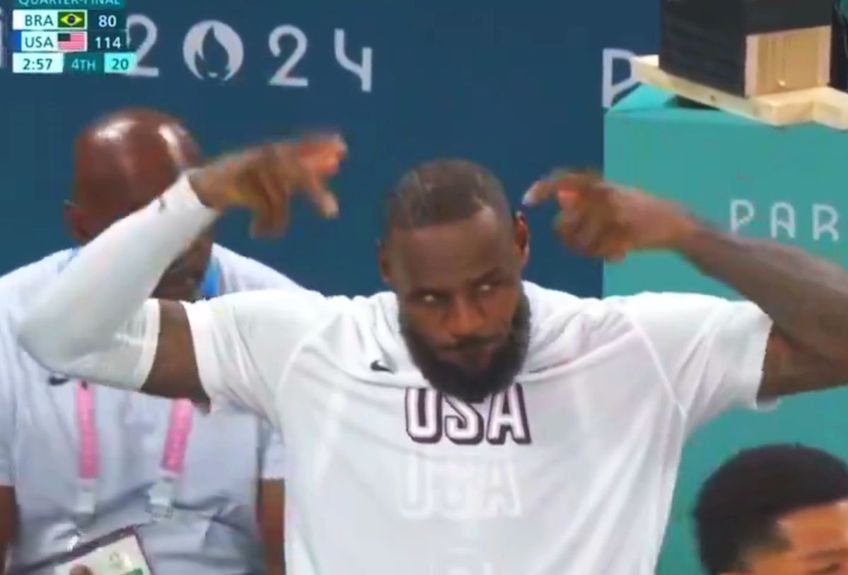 LeBron James (39 de ani) a fost protagonistul unui moment stânjenitor în timpului sfertului de finală câștigat de naționala de baschet masculin a Statelor Unite ale Americii, scor 122-87, în fața Braziliei.