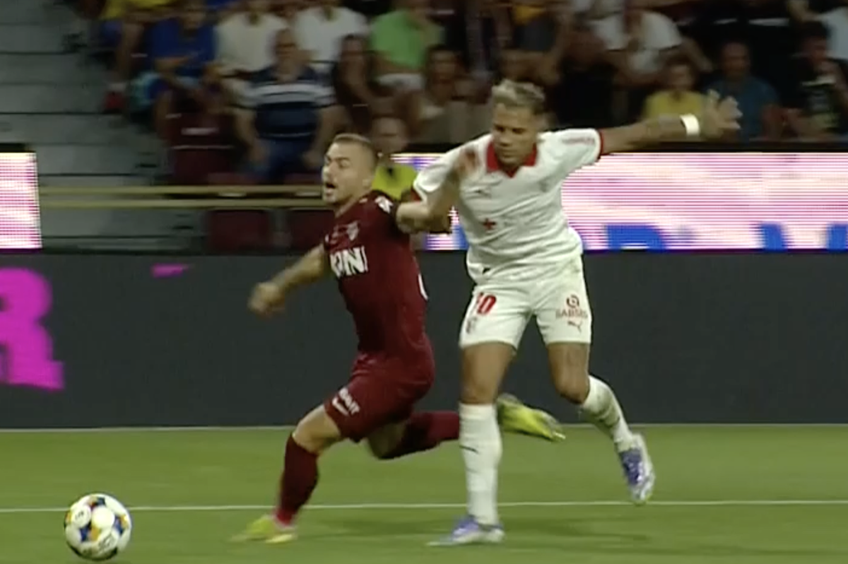 Penalty refuzat pentru CFR Cluj în meciul cu Braga // FOTO: Captură PrimaSport