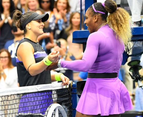 Serena Williams și Bianca Andreescu după finala din 2019 de la New York, când americanca a pierdut