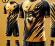 Wolverhampton Wanderers - probabil cel mai spectaculos echipament din această serie este cel al lui Wolves. Apare lupul, simbolul tradițional al clubului, dar și un model interesant, pe față, cât și pe spate.