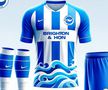 Brighton - schimbarea de pe tricoul „pescărușilor” este dată de valurile alb-albastre apărute  în partea de jos.