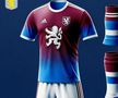Aston Villa - pe pieptul celor de la Aston Villa apare un leu, simbolul clubului, prezent și pe siglă. Dacă pe echipamentul original, albastrul apare pe mâneci, iar restul tricoului este maro, în noul echipament, culorile se contopesc.