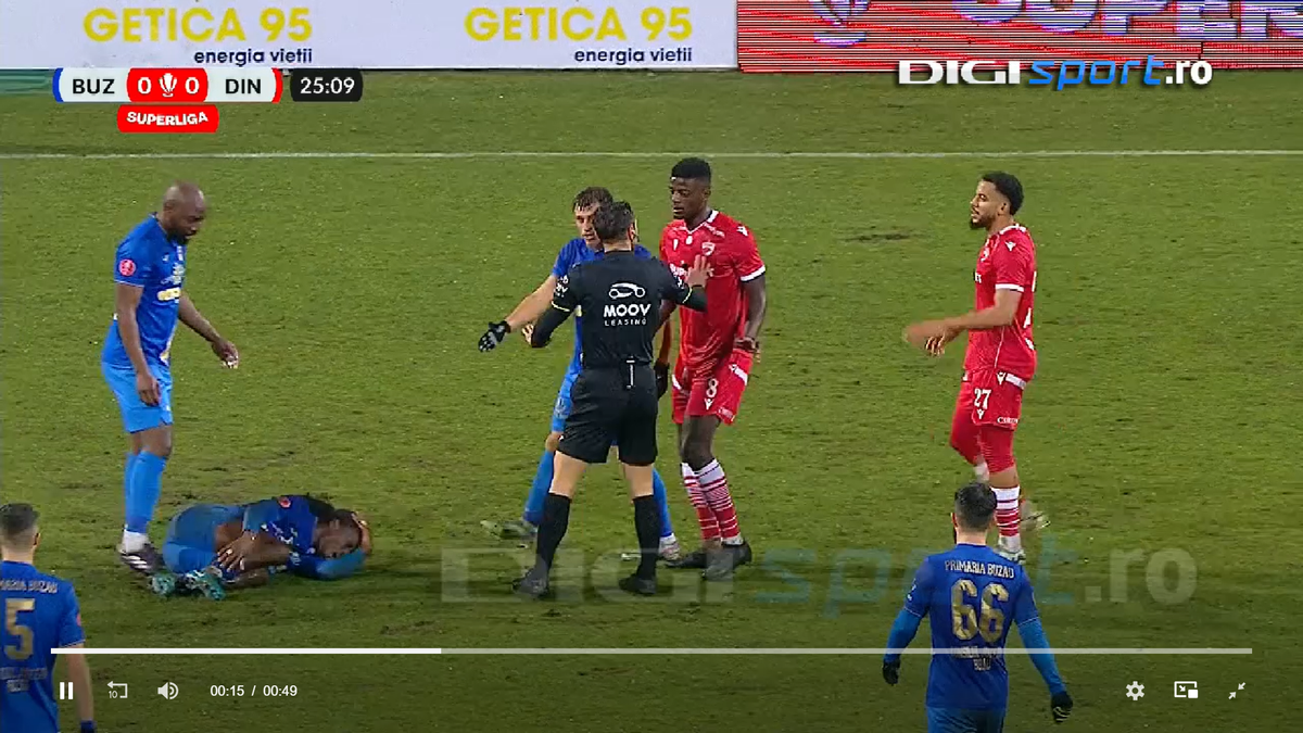 Intrarea neglijentă a lui Sivis a lăsat-o pe Dinamo cu om în minus din minutul 26 » Din camera VAR nu s-a intervenit