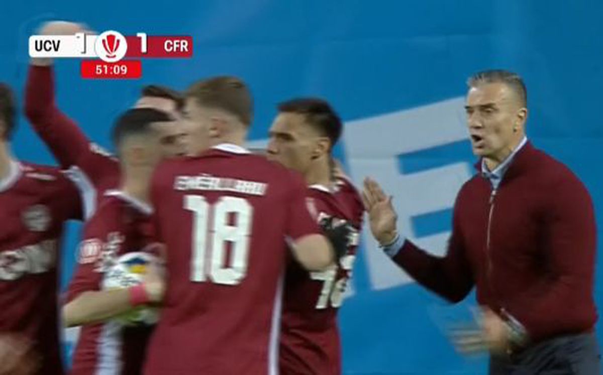 Reacția lui Daniel Pancu după golul lui Louis Munteanu în Craiova - CFR Cluj