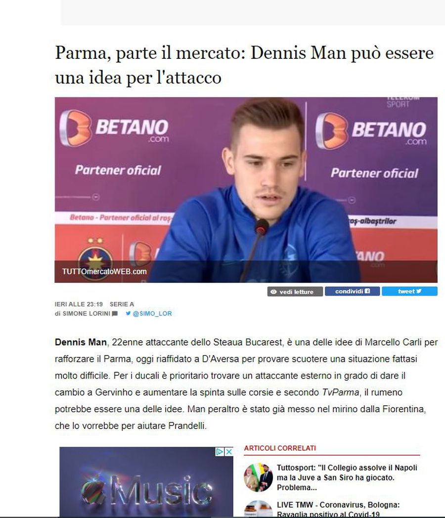 Dennis Man în Serie A? Un club care mai are un jucător român e cu ochii pe fotbalistul de la FCSB