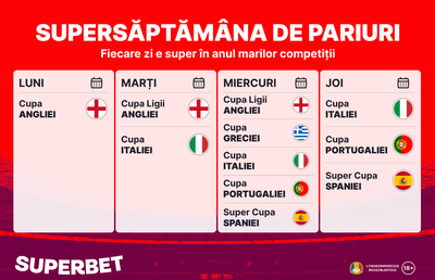 Începe săptămâna de pariuri! Fiecare zi e super în anul marilor competiții