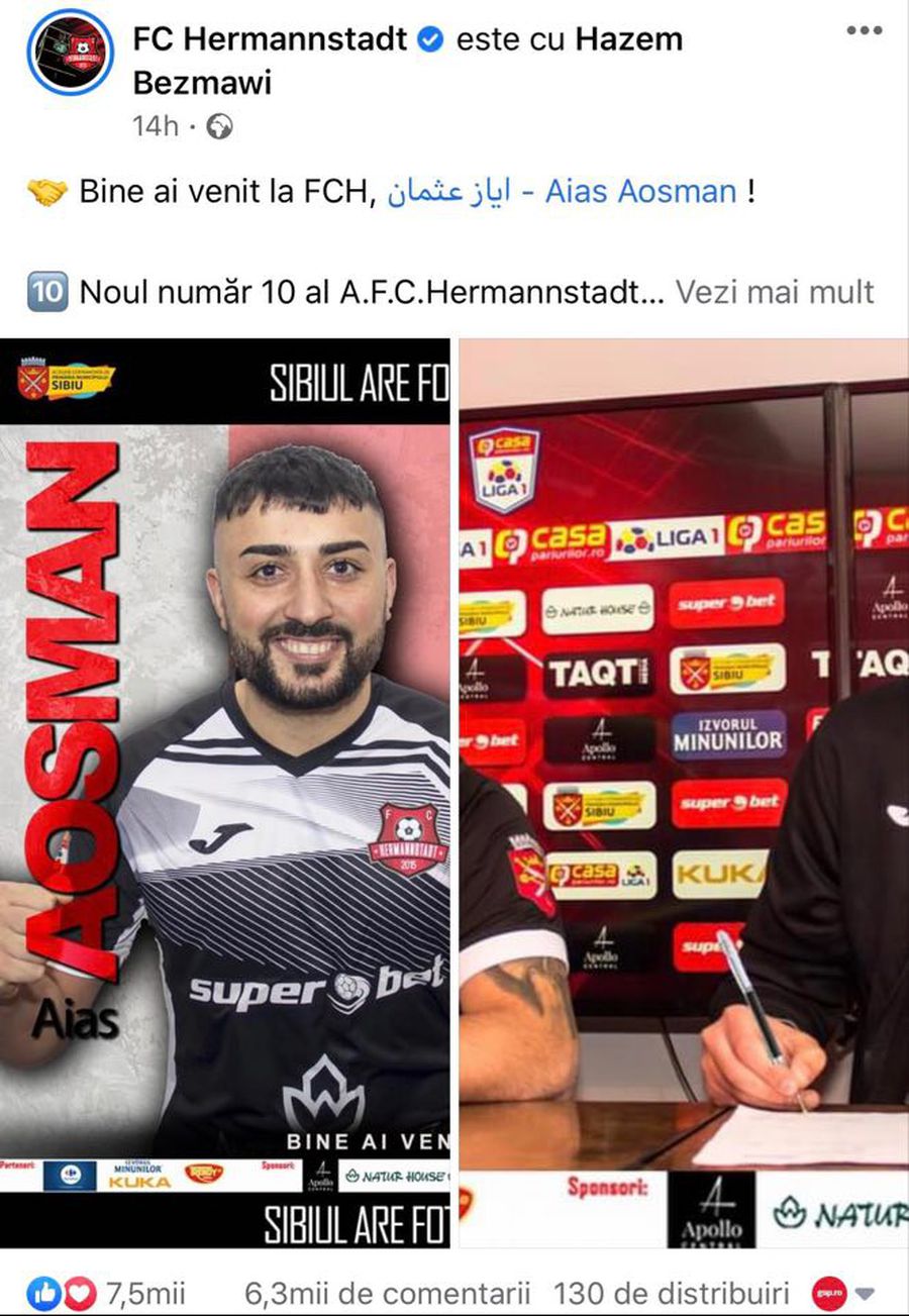 Hermannstadt a urmat exemplul celor de la FC Botoșani cu Al Mawas și a transferat un internațional sirian » Mii de comentarii și reacții pe pagina clubului