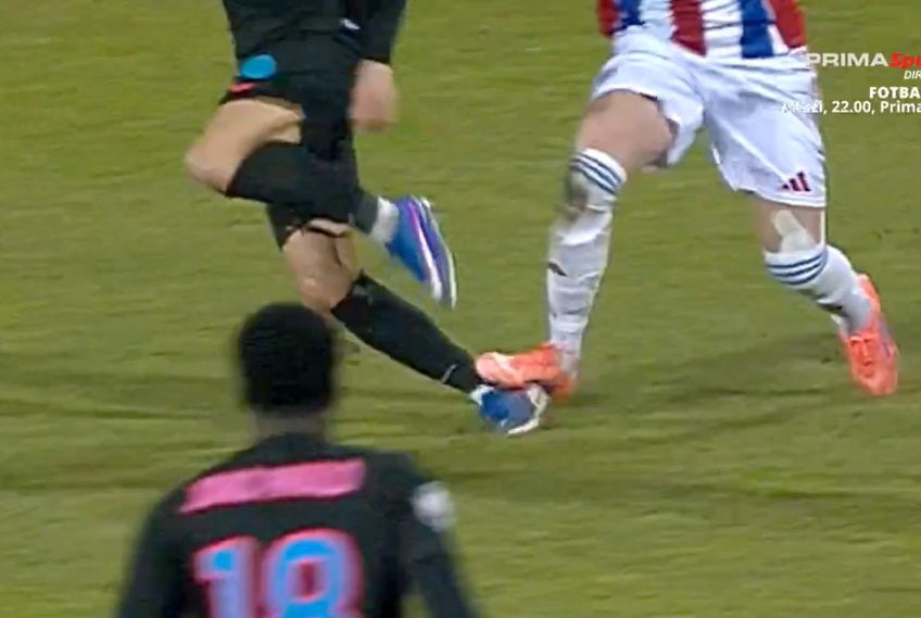 Diego Zivulic, cartonaș roșu în Oțelul - FCSB // FOTO: captură Prima Sport