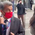Momentul dintre Joan Laporta și susținătoarea Barcelonei // foto: captură @ Twitter