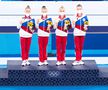 Angelina Melnikova pe prima treaptă a podiumului olimpic în proba pe echipe alături de Vladislava Urazova, Liliia Akhaimova și Viktoriia Listunova  FOTO Imago Images