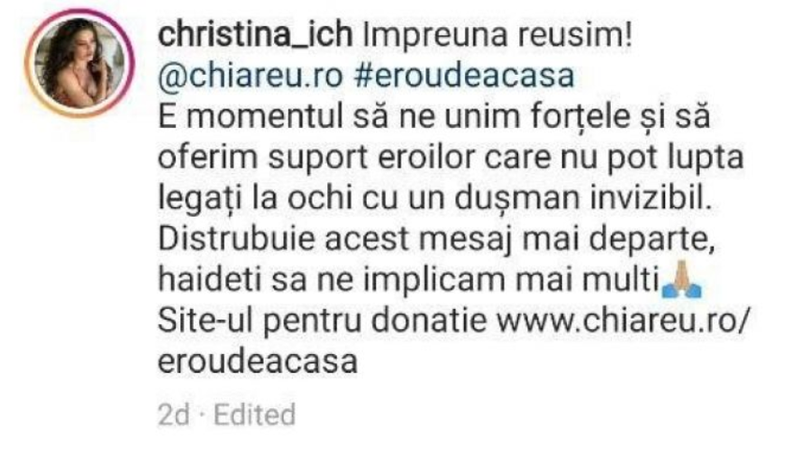 CORONAVIRUS. Scandal în mediul online: Cristina Ich, iubita lui Alex Pițurcă, acuzată că profită de banii din donații: „Cât hate mi-am luat de ieri până azi...”