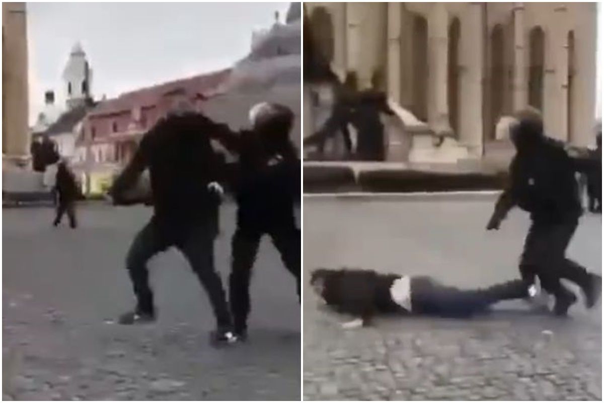 Imagini violente de la U Cluj - Steaua: un suporter, făcut KO de croșeul unui jandarm » Comunicatul forțelor de ordine